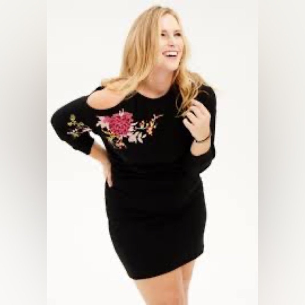 plus size sweatshirt dress with single cold shoulder and floral embroidery XL